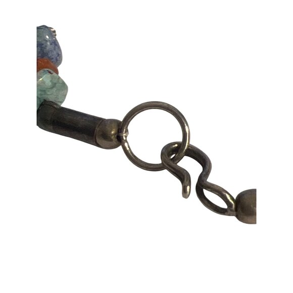 Handcrafted Chunky Beaded Necklace Natural Stones Ceramic Beads Silver Tone 28" - Picture 5 of 5